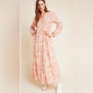 Anthropologie x Kachel Bernadette Silk Pink Paisley Long sleeve maxi Dress 4